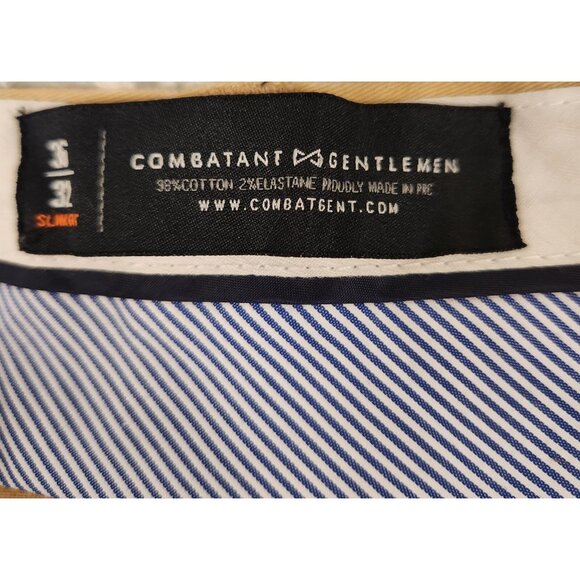 Combatant Gentlemen Pants‎ Flat Front Straight Chinos 36X32 Tan Slim Fit - Picture 6 of 8